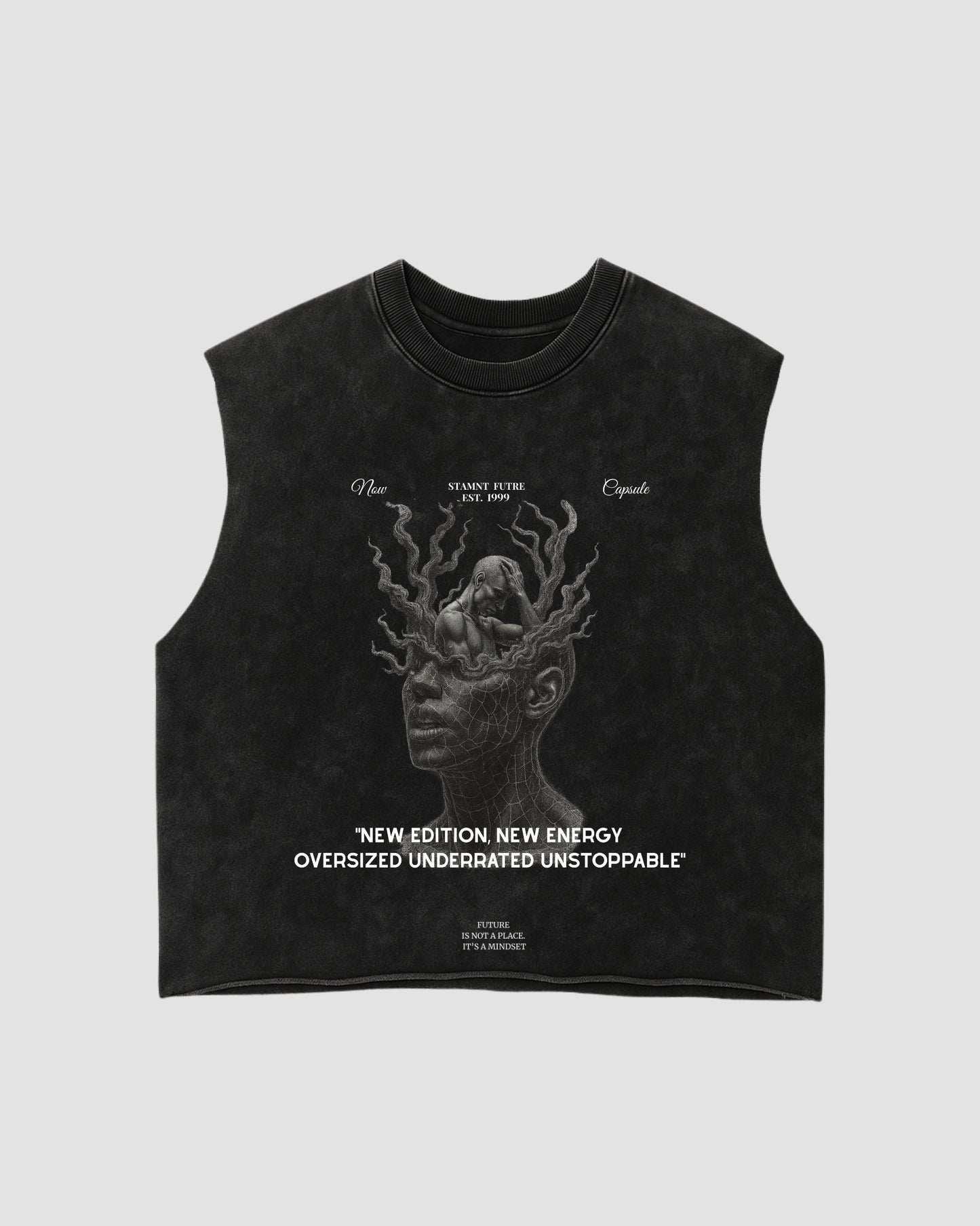 NEW EDITION ACID WASH SLEEVELESS T-SHIRT BLACK MAN