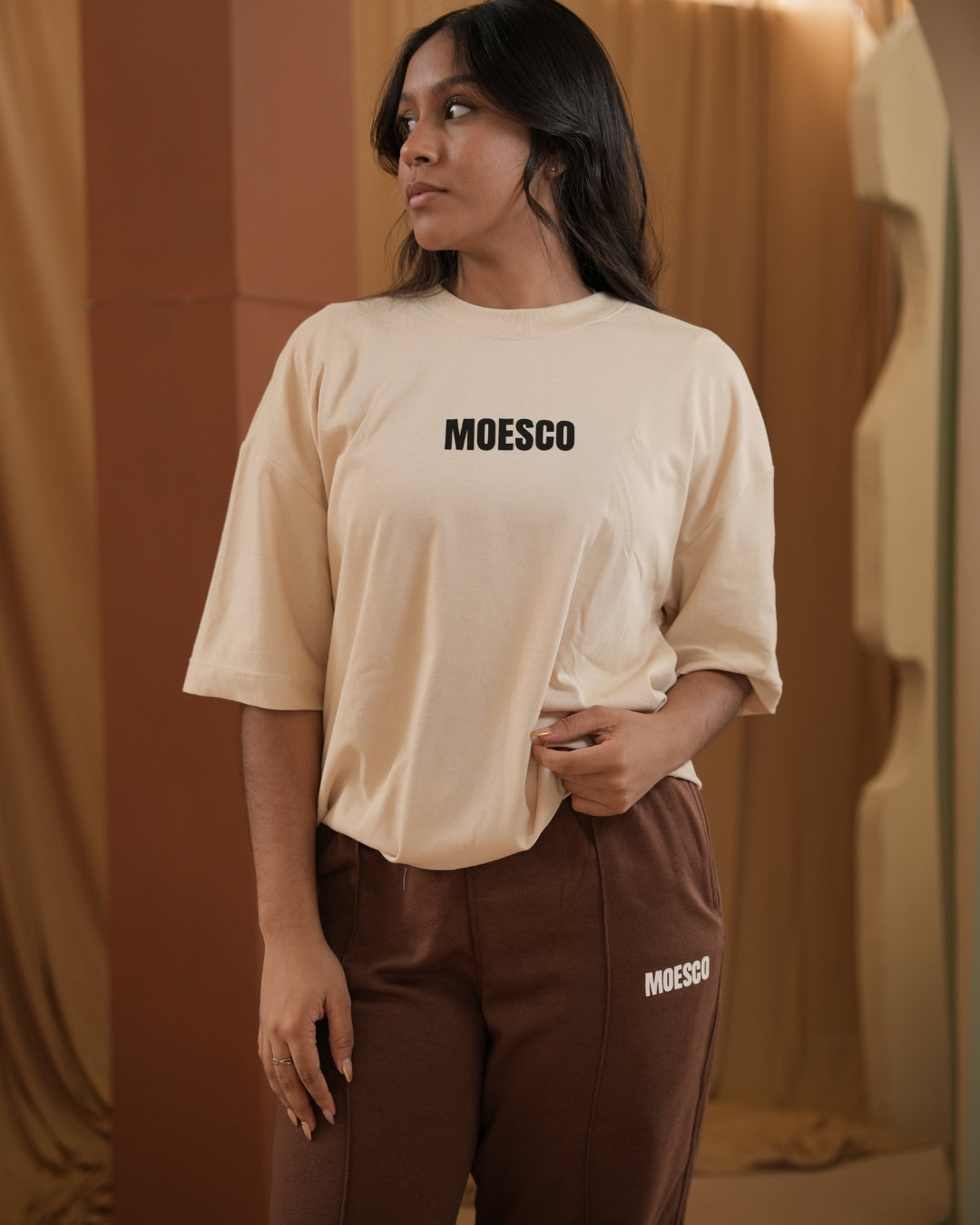 BASIC MOESCO LOGO T-SHIRT BEIGE WOMAN