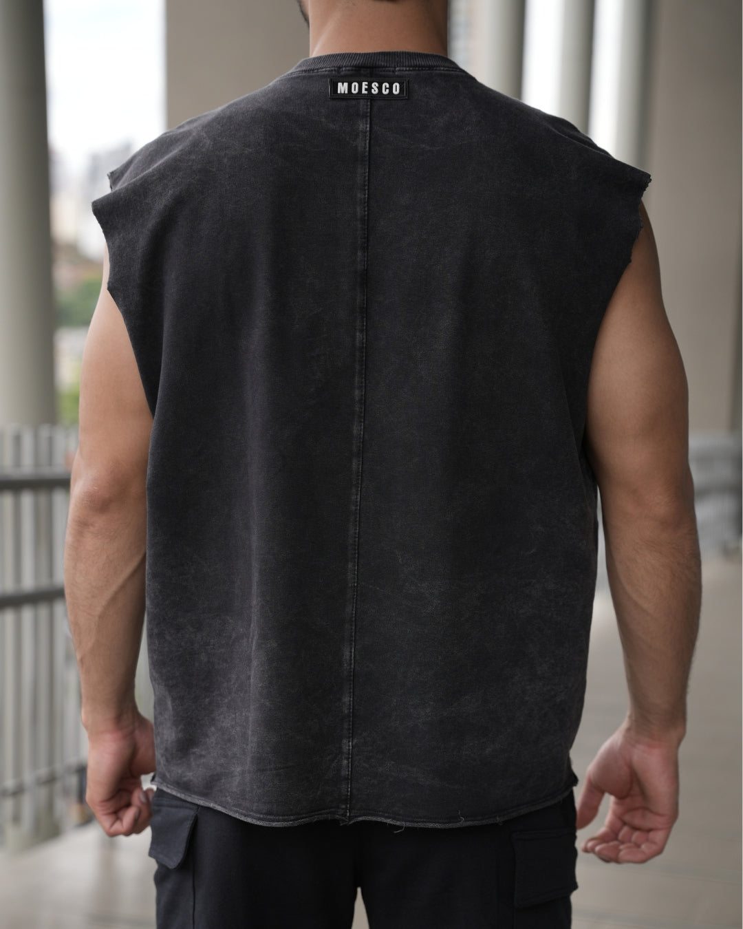 NEW EDITION ACID WASH SLEEVELESS T-SHIRT BLACK MAN