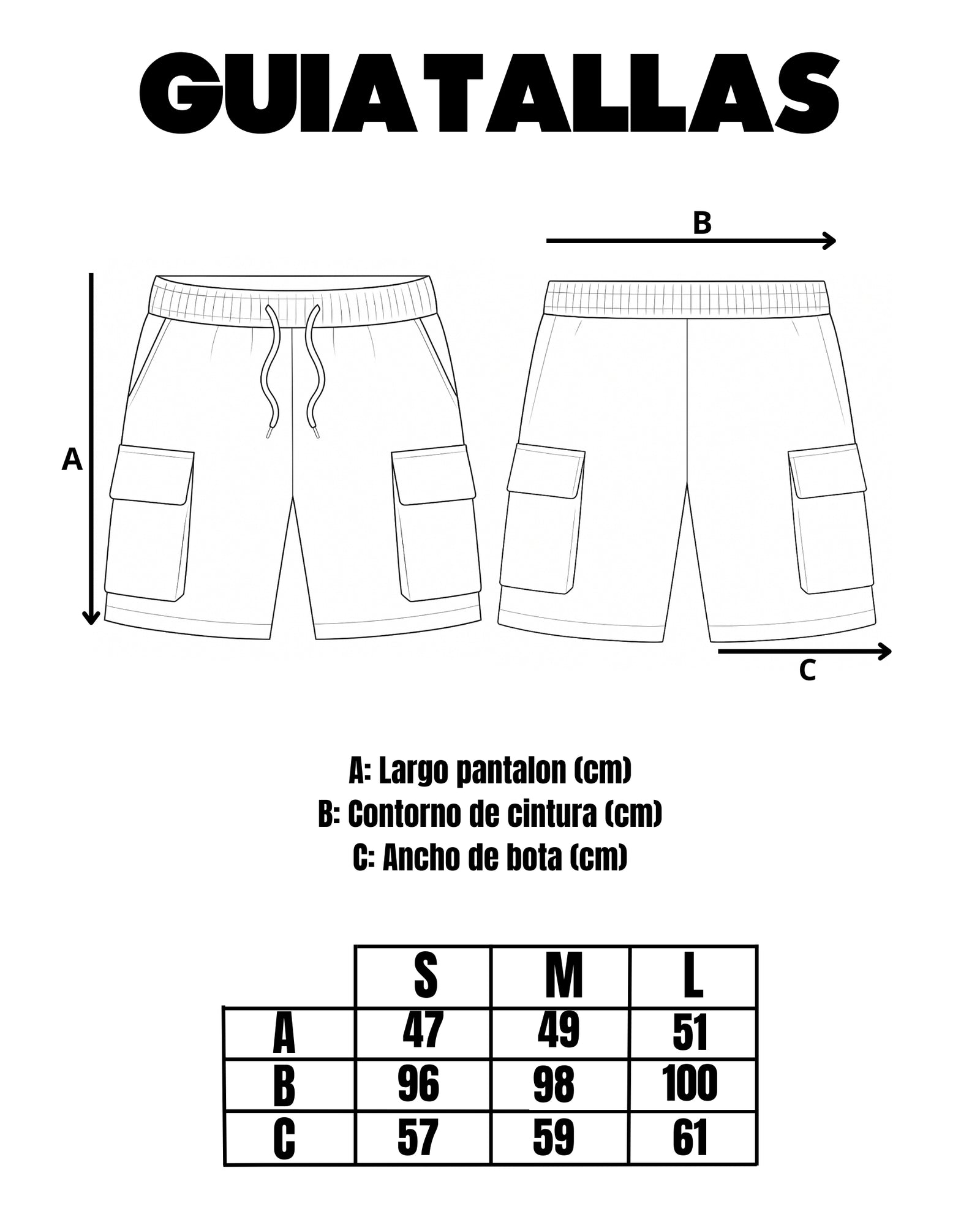 Guía de tallas - BASIC MOESCO CARGO SHORTS BLACK MAN