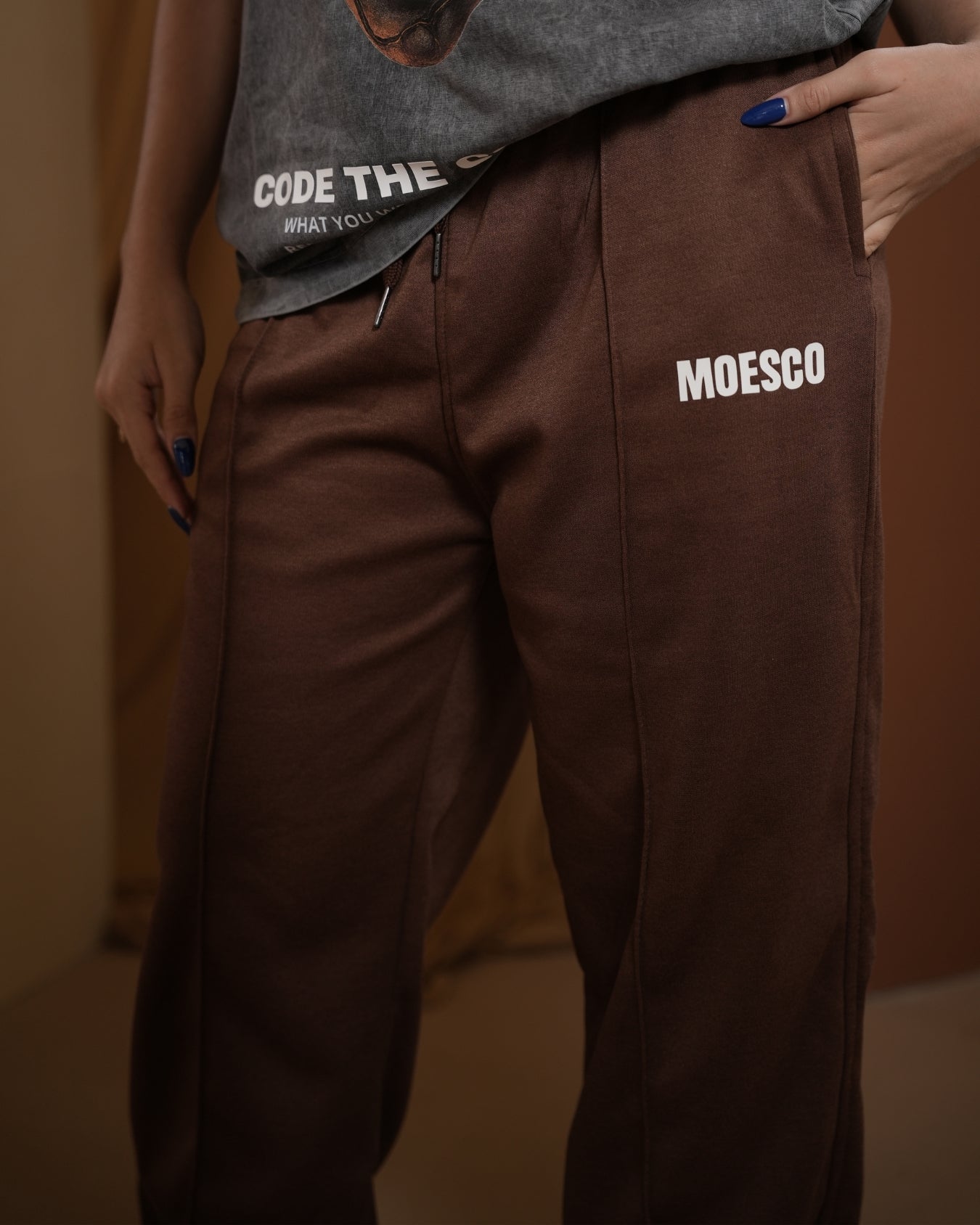 MOESCO LOGO SWEATSHIRT PANTS BROWN WOMAN