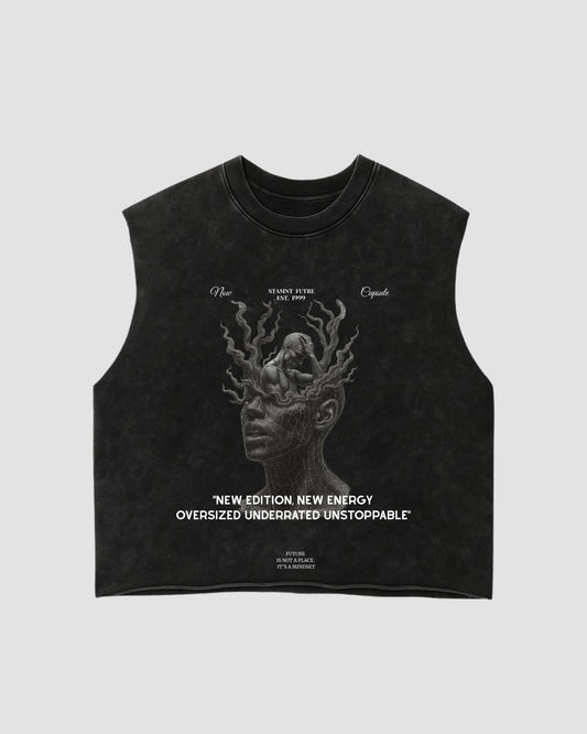 NEW EDITION ACID WASH SLEEVELESS T-SHIRT BLACK MAN
