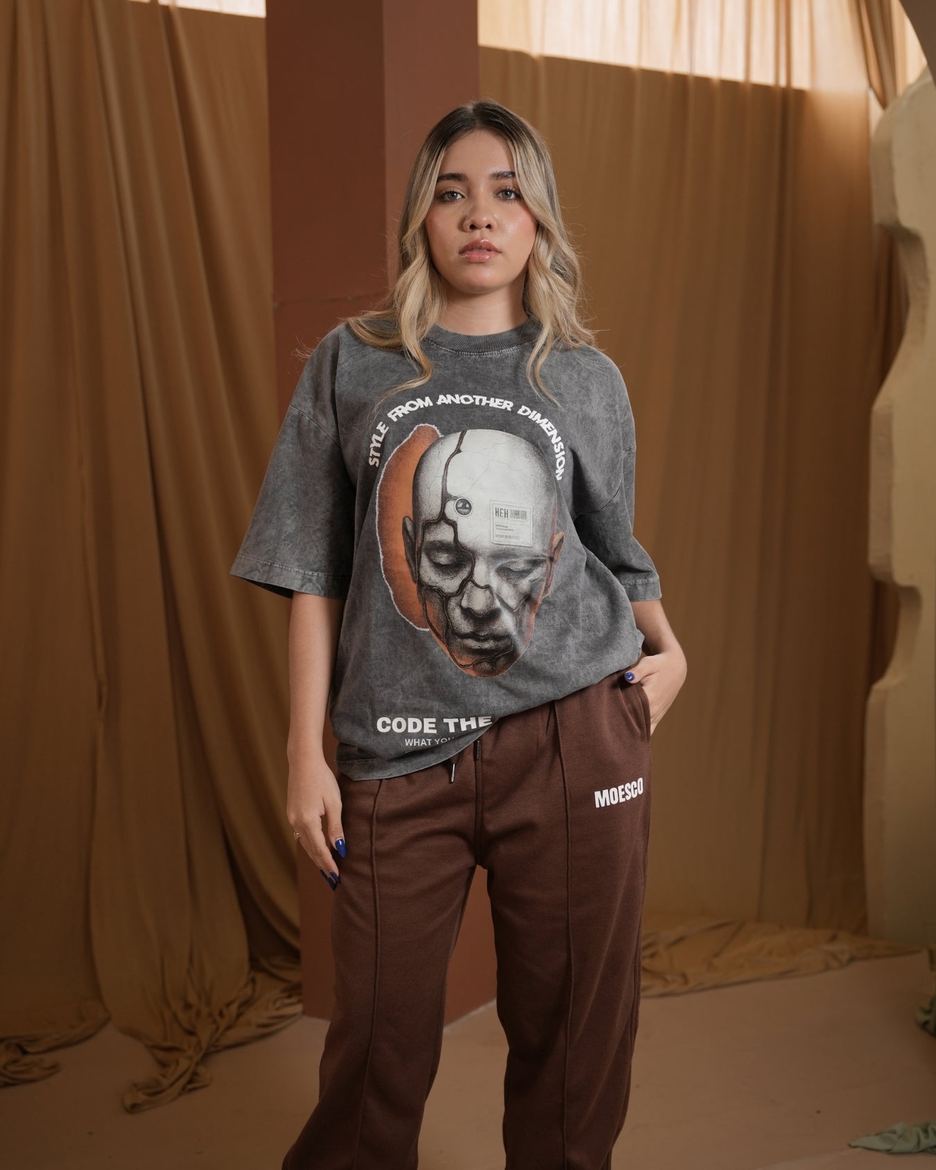 ANOTHER DIMENSION ACID WASH TSHIRT GREY WOMAN