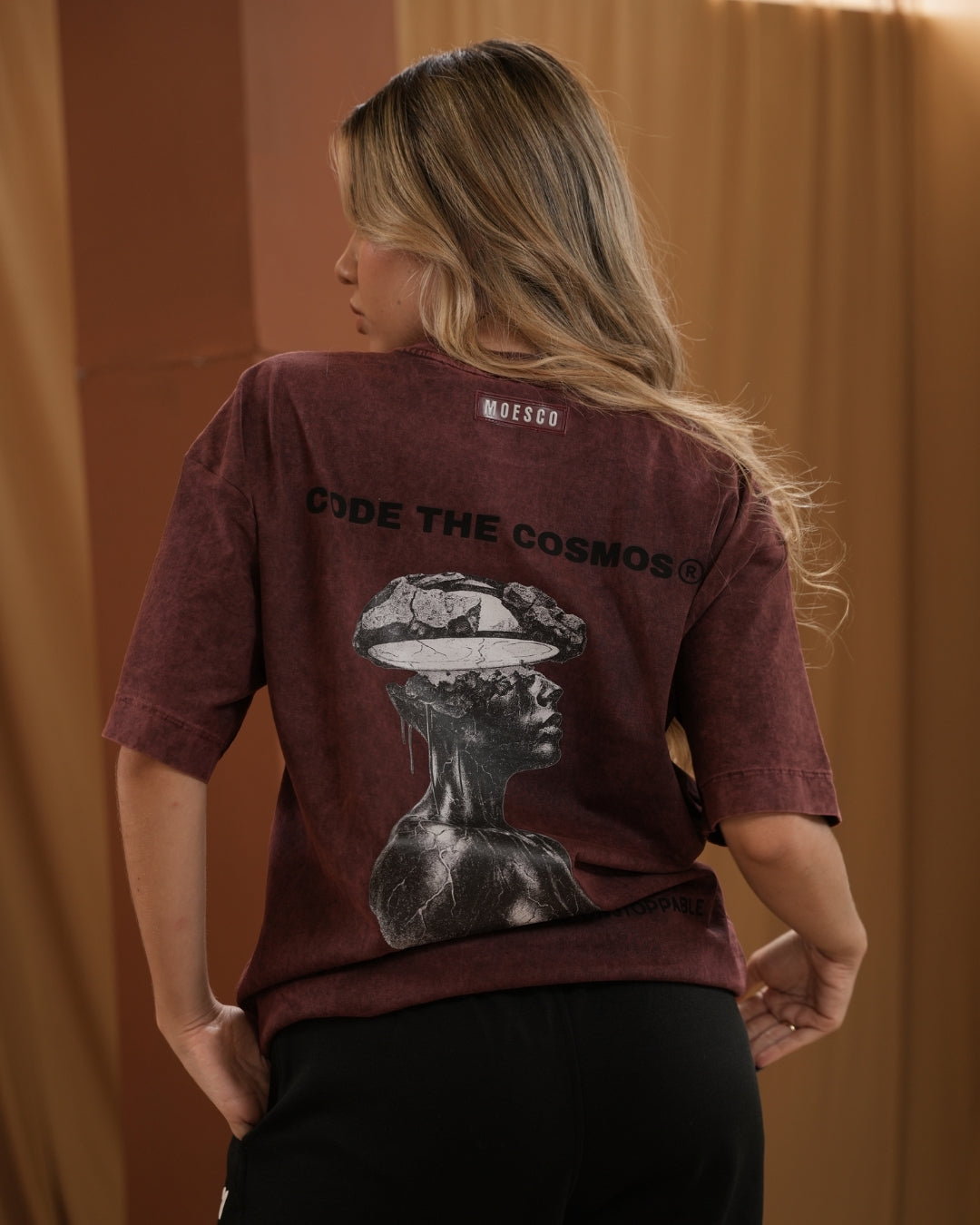 CODE THE COSMOS ACID WASH TSHIRT WINE WOMAN